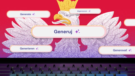 A Polish eagle with a crown on a laptop, with the phrase "Generuj."