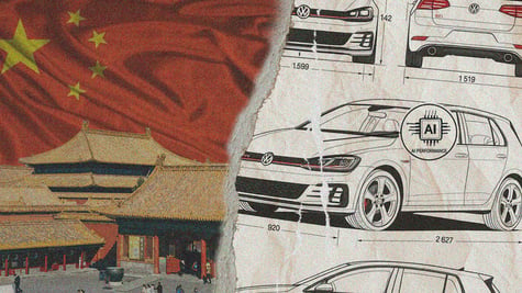 volkswagen can drawn with pen on rigt, on left china flag