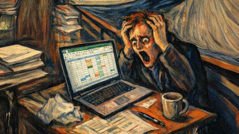 a surreal image _think edvard munch_ of people stressing out because of filling in excel sheets