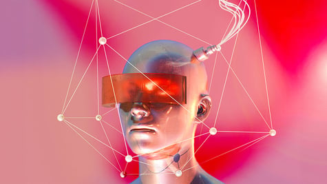 A robot on a pink background