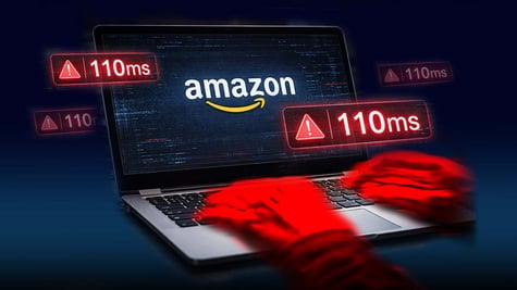 An Amazon screen on a laptop with 110 milisecond warning signs for speed.