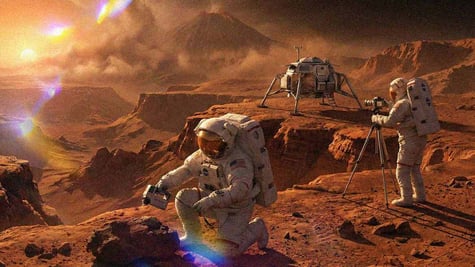 Depiction of astronauts on Mars, the Red Planet