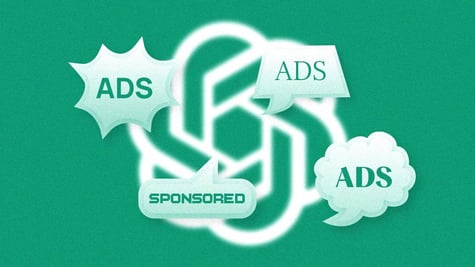 OpenAI logo and words "ads" and "sponsored"