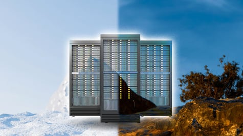 Servers and the concepts of cold and hot climates on the backgrounds