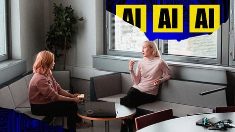 A therapist talks to a patient and letters "AI" above their head