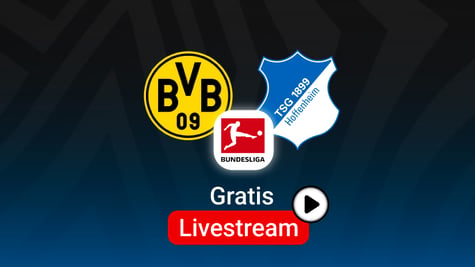 Dortmund vs. Hoffenheim, Team Logos, blauer Hintergrund
