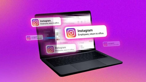 A laptop with many Instagram notifications saying "Employees, return to office"