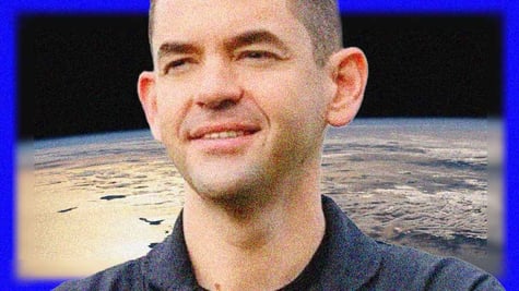 Jared Isaacman, the new NASA chief with photos of a planet behind him.