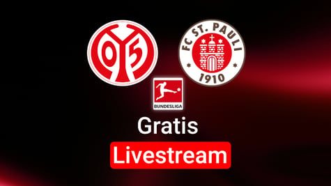 Main vs. St. Pauli, Team Logos, Bundesliga Logo, blauer Hintergrund