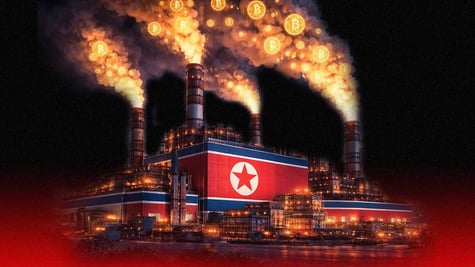 Factory in North Korean colors minting crypto; North Korea Bitcoins
