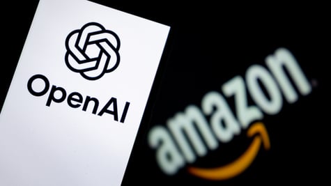 OpenAI logo in front of Amazon logo
