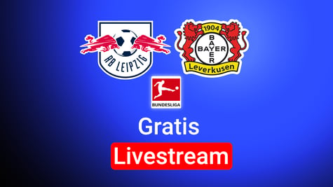 Leipzig vs. Leverkusen, Team Logos, Bundesliga Logo, blauer Hintergrund