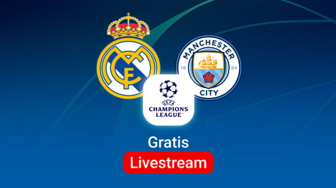 Real Madrid vs. Man City, Team Logos, Streaming, blau