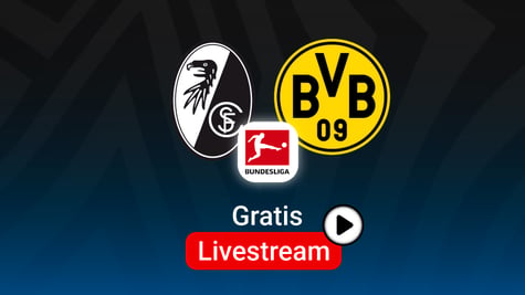 Freiburg vs. Dortmund, Team Logos, Bundesliga, blauer Hintergund