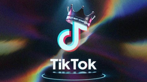 Tiktok logo on throne, with silver crown, world's most-scraped website