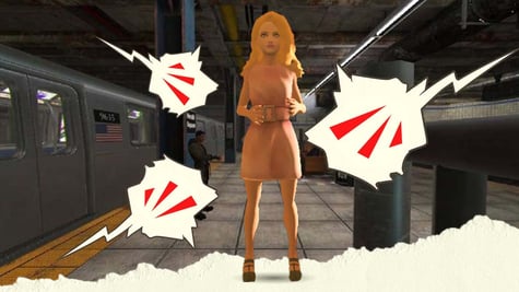 A female avatar being catcalled in a virtual reality environment
