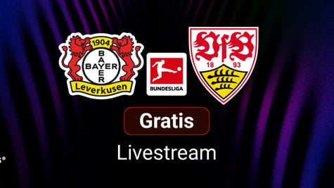 Bayer 04 Leverkusen vs. VfB Stuttgart, Team Logos, blauer Hintergrund