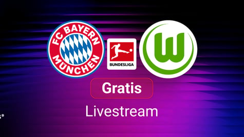 FC Bayern vs. VfL Wolfsburg, Team Logos, blauer Hintergrund