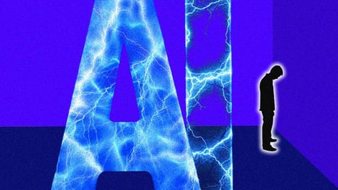 Letters AI and a dark figure standing in the corner