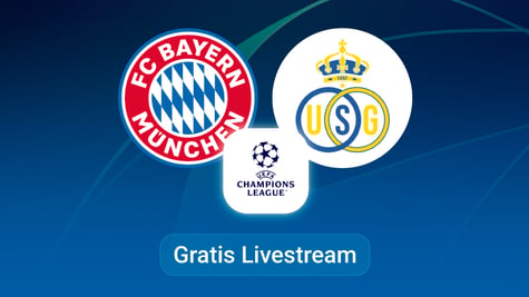 bayern vs union saint gilloise, team logos, blue background