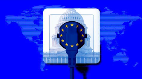 Plug with the European Union flag and the US Capitol building