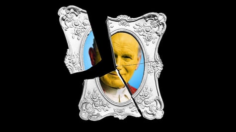 Picture of Pope John Paul II photo showing his face in yellow, altered by Grok