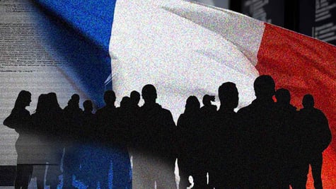 French flag with citizens protesting data leak