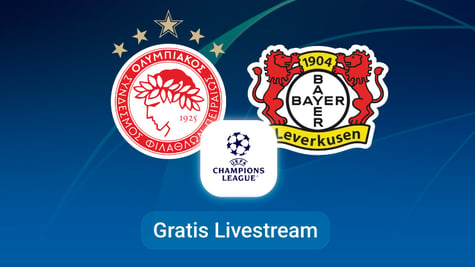 olympiacos vs leverkusen, team logos, blue background