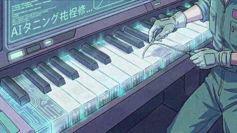 A piano keyboard as if getting tuned.