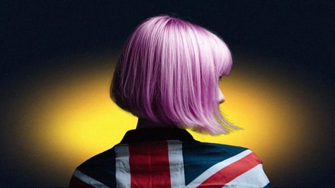 Amelia the purple hair school girl with UK flag