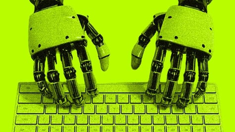 Robot hands on a keyboard