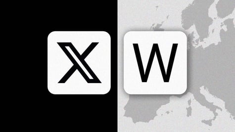 Divided image showing X logo on one side and the letter W on another side