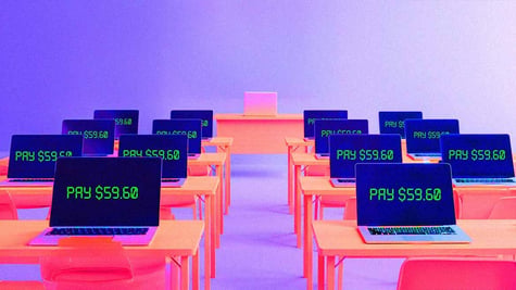 a classroom filled with monitors