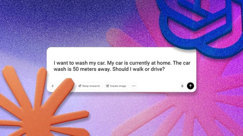 The chatbot's window and a prompt asking whether user should walk or drive to get their car washed