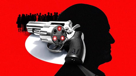 Dark profiles of multiple people and a loaded gun, the concept of "Russian roulette"