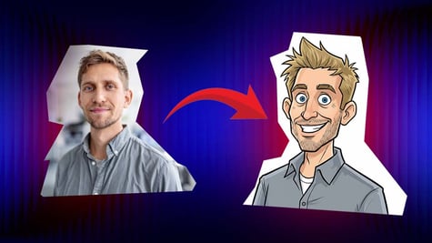 A person's image and their AI-generated caricature