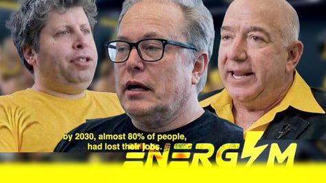 AiCandy ad that portrays aged Sam Altman, Elon Musk, and Jeff Bezos