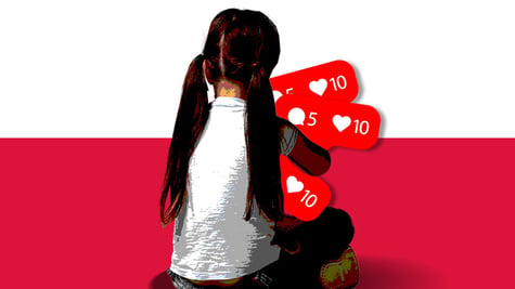polish flag, girl, long hair, 2 pony tails, red social media notifications, white hearts