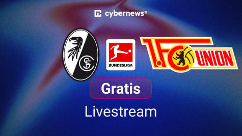 SC Freiburg gegen Union Berlin, Team Logos, blauer Hintergrund