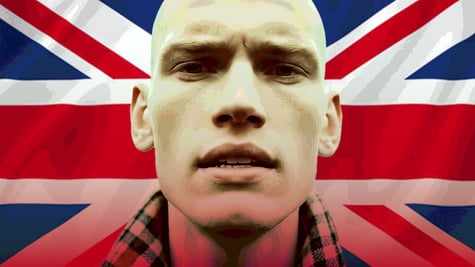 AI-generated rapper Danny Bones, English flag on the background