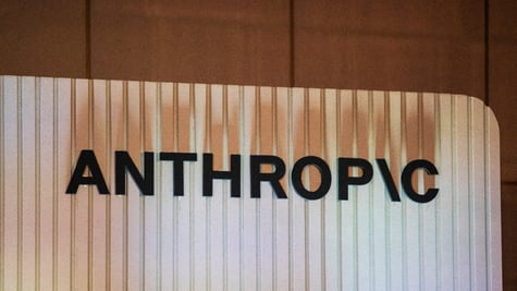 The Anthropic logo displayed on the stage during the company's Builder Summit in Bengaluru, India