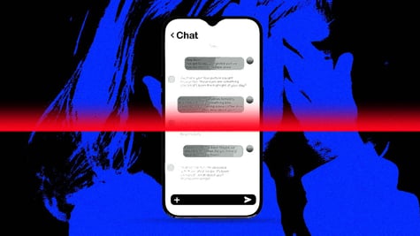 A smartphone with private messages, a child's face behind it