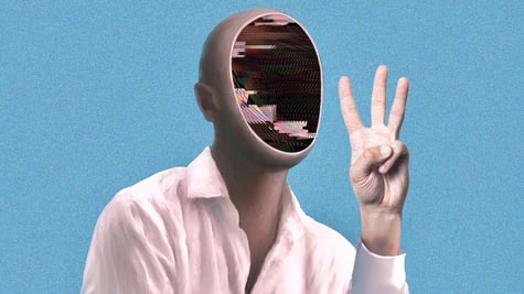 A robot with a raised human-like hand showing three fingers