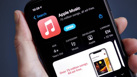 The Apple Music application for download in the Apple App store on a smartphone