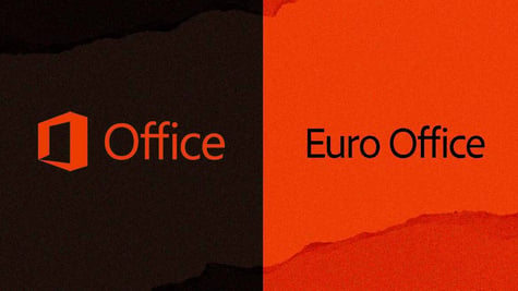 Microsoft Office logo on the left and Euro Office logo on the right