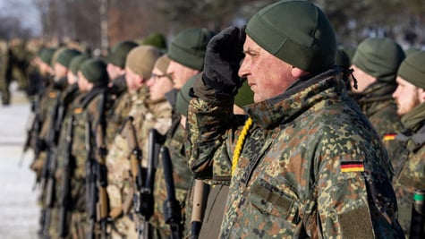 german army, winter, in line, germany flag, green uniform, red cheeks,