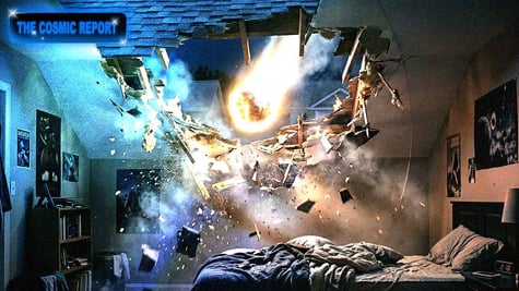 A meteorite smashing through a suburban roof.