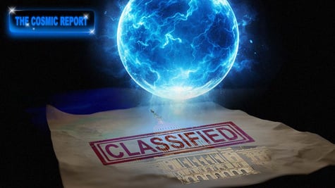 An orb shining above a classified report with a Congress watermark on it.
