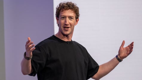 Meta's Mark Zuckerberg animated at a presentation.