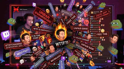 A flurry of expletives as Twitch users argue with each other.